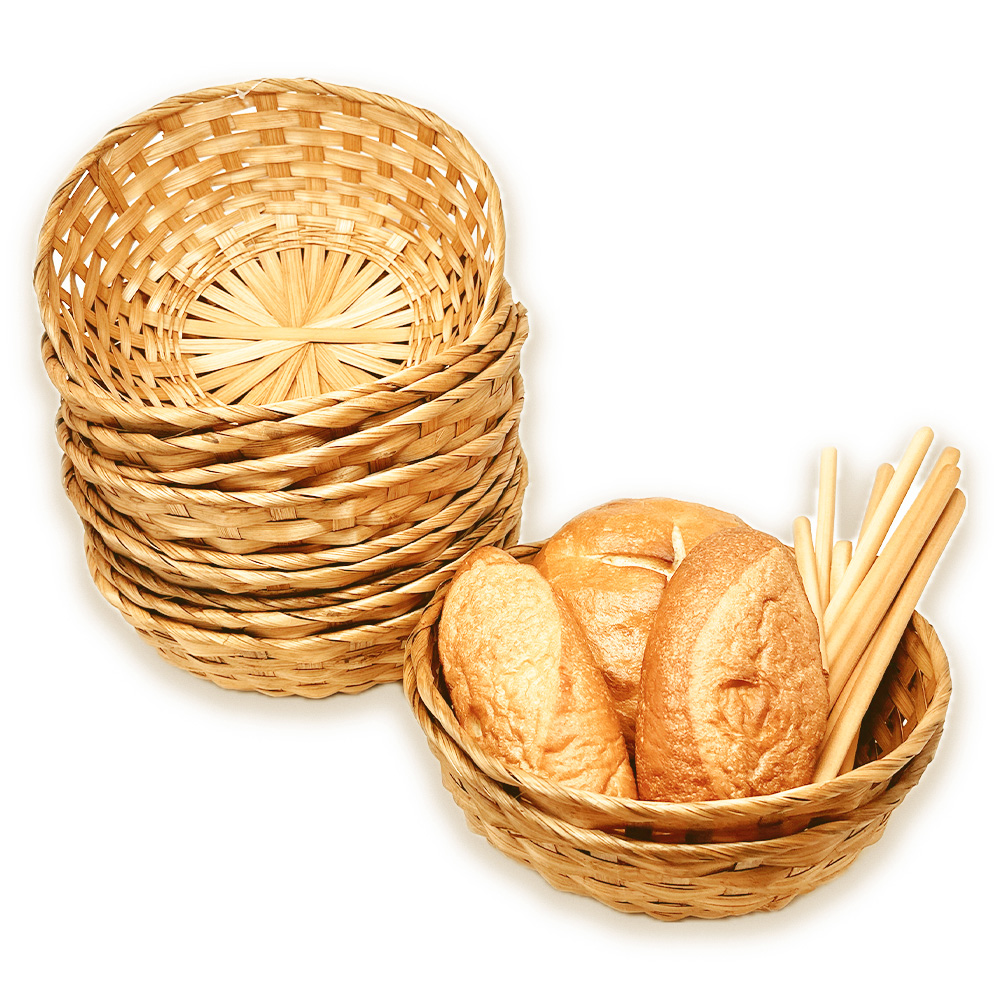 12 Pack - Honey Brown Round Bamboo Basket 10in